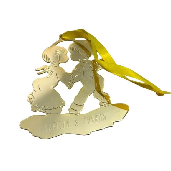 Vintage Brass Christmas Tree Ornament First Kiss G Duchin 1980 Personalized - Picture 1 of 5